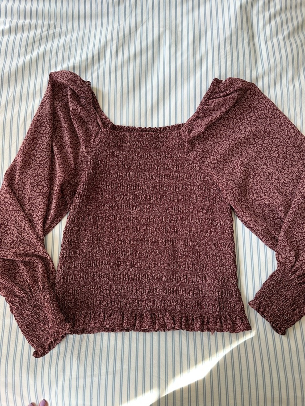 Madewell Burgundy Floral Smocked Square-Neck Blouse